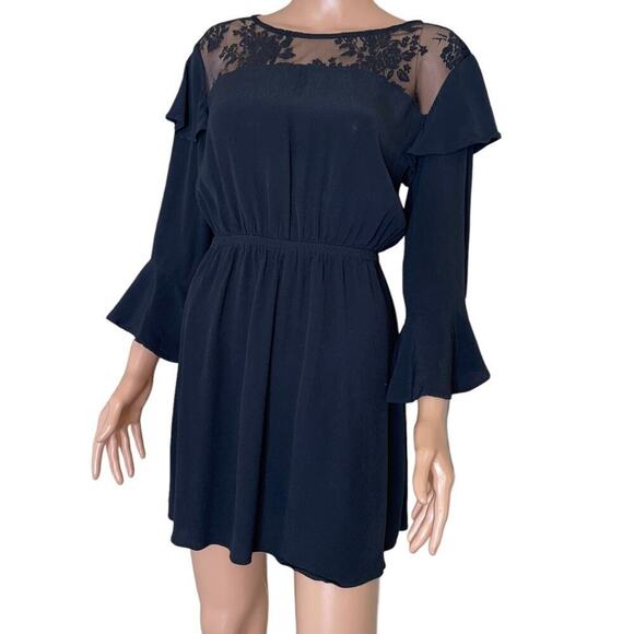 Express dress black bell sleeve elastic waist lace upper SZ SM - Picture 2 of 10